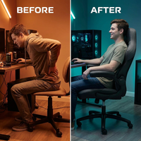 3085 Ergonomic Gaming Chair for Adults, High Back Office Chair with Headrest and Flip up Arms, Leather Racing Style Gaming Seat with Lumbar Support, Video Game Computer Desk Seat - Gray — Before & After