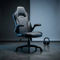 3085 Ergonomic Gaming Chair for Adults, High Back Office Chair with Headrest and Flip up Arms, Leather Racing Style Gaming Seat with Lumbar Support, Video Game Computer Desk Seat - Gray — Studio Shot