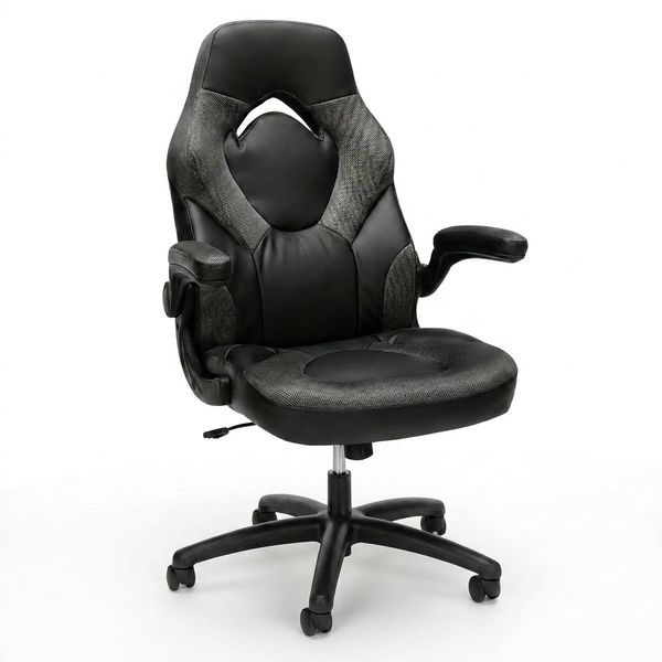 3085 Ergonomic Gaming Chair for Adults, High Back Office Chair with Headrest and Flip up Arms, Leather Racing Style Gaming Seat with Lumbar Support, Video Game Computer Desk Seat - Gray — Studio Shot