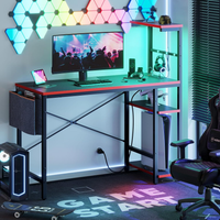 Gaming Desk Built for Immersive Setups, 44 Inch LED Strip, 4 Tier Shelves, Built-in Power Outlets, Steel Frame