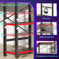 Gaming Desk Built for Immersive Setups, 44 Inch LED Strip, 4 Tier Shelves, Built-in Power Outlets, Steel Frame