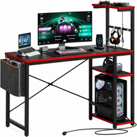 Gaming Desk Built for Immersive Setups, 44 Inch LED Strip, 4 Tier Shelves, Built-in Power Outlets, Steel Frame