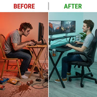 Gaming Desk Chair Set Built for Extended Sessions, 51.5 Inch Desktop, Raised Monitor Platform, Ergonomic Support — Before & After