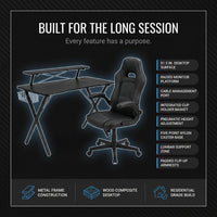 Gaming Desk Chair Set Built for Extended Sessions, 51.5 Inch Desktop, Raised Monitor Platform, Ergonomic Support — Results & Stats