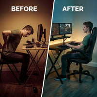 Gaming Desk and Chair Set Built for Extended Sessions, 51.5 Inch Desktop, Raised Monitor Platform, Ergonomic Support — Before & After