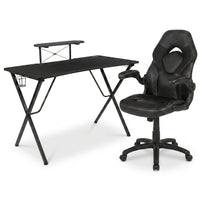 Gaming Desk and Chair Set Built for Extended Sessions, 51.5 Inch Desktop, Raised Monitor Platform, Ergonomic Support — Studio Shot