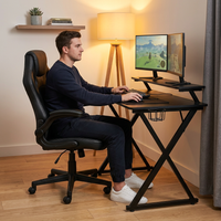 Gaming Desk and Chair Set Built for Extended Sessions, 51.5 Inch Desktop, Raised Monitor Platform, Ergonomic Support — Lifestyle