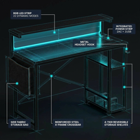 Gaming Desk with Power Outlets, 44 Inch Led Gamer Desk with 4 Tiers Reversible Shelves, PC Gaming Table with Headset Hook & Side Storage Bag for Bedroom (Black 3D Carbon Fiber) — How It Works