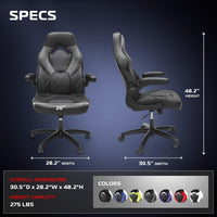 3085 Ergonomic Gaming Chair for Adults, High Back Office Chair with Headrest and Flip up Arms, Leather Racing Style Gaming Seat with Lumbar Support, Video Game Computer Desk Seat - Gray