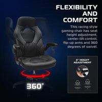 3085 Ergonomic Gaming Chair for Adults, High Back Office Chair with Headrest and Flip up Arms, Leather Racing Style Gaming Seat with Lumbar Support, Video Game Computer Desk Seat - Gray